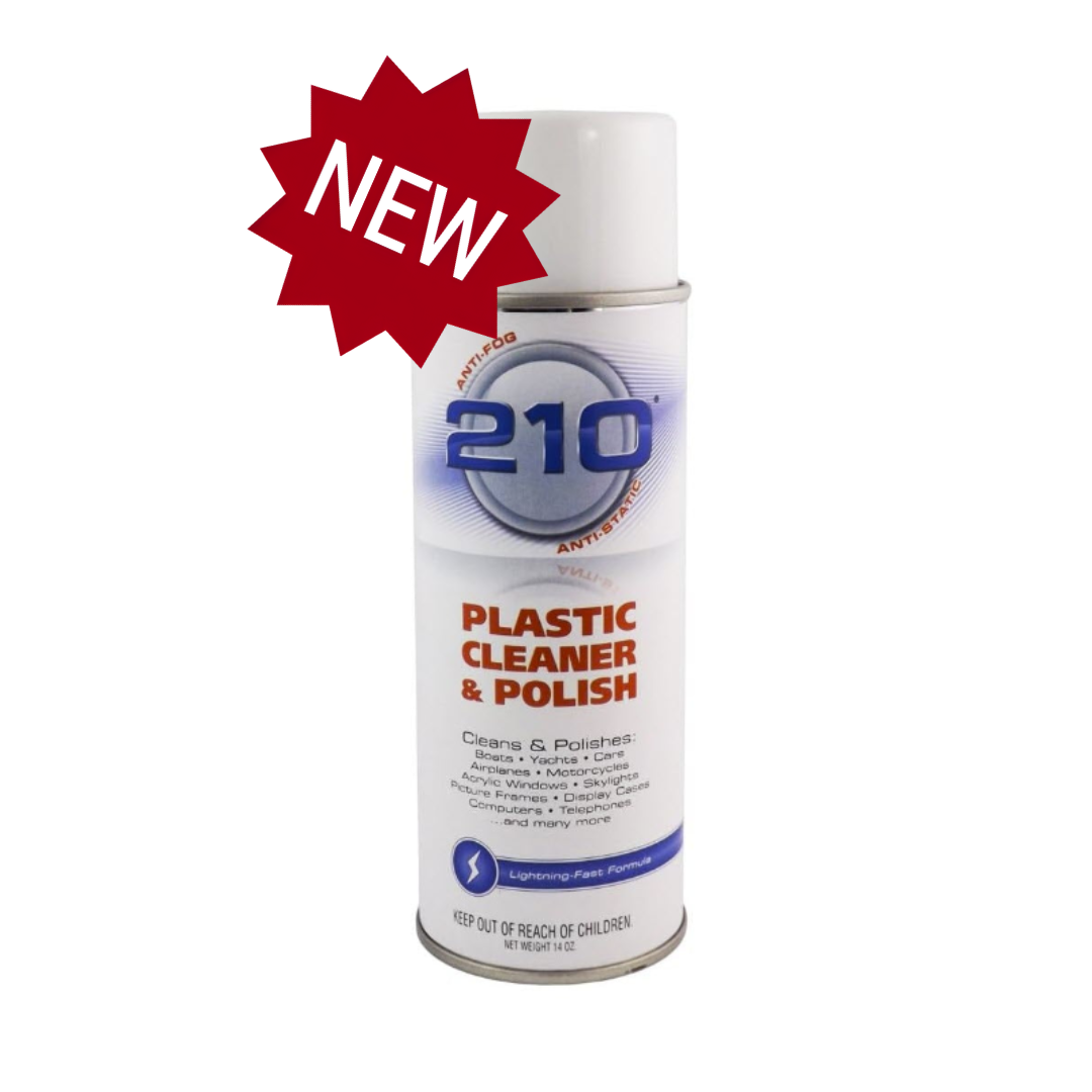 210 Plastic Cleaner & Polish, Starke Finish-R, and polishing pad for boat restoration. Ideal for polishing, cleaning, and restoring clarity on marine surfaces.