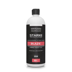 Starke Blaze Hybrid Heavy Cut compound in 32 oz bottle, designed for removing heavy sanding marks and oxidation from gel coat and painted surfaces.