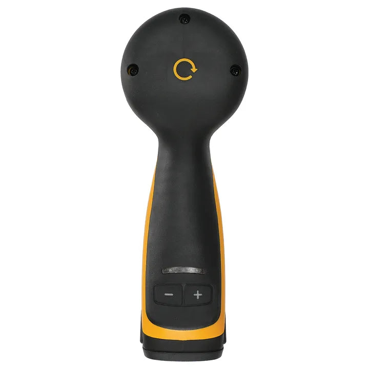Mirka compact electric random orbital sander in yellow and black. The tool features a small round sanding pad and is designed for precise, efficient sanding on various surfaces.
