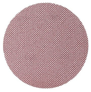 Close-up of a circular sanding disc made from Mirka Abranet, showcasing its mesh material designed for dust-free sanding. The disc is used for sanding wood, metal, and other surfaces with minimal clogging.