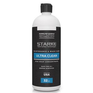 32oz bottle of Starke Yacht Surface Technologies Ultra Clean SI02 Soap Concentrate, designed for cleaning all marine finishes without stripping polymer sealants or coatings, safe for use on gel-coat, paint, metal, glass, and plastic.