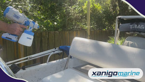 A Xanigo Freedom Atomizer being used to clean a boat's seat.
