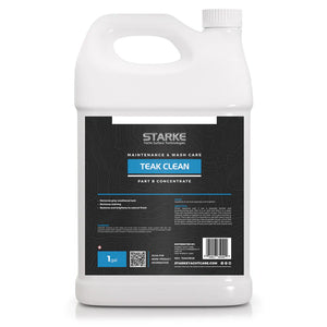 Starke Yacht Surface Technologies Teak Clean, a part B concentrate that removes gray weathered look and staining from teak surfaces. Restores and brightens natural finish with minimal scrubbing required. Does not soften seams.