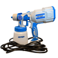 Close-up of a Xanigo Defender Atomizer spray gun with a bottle attached, placed with an electrical cord and plug visible.