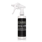A 16oz bottle of Starke Crystal Clear Water-Based Glass Polish designed to buff out glass to a crystal-clear finish, removing water spots and micro-scratches while prepping the surface for coatings.